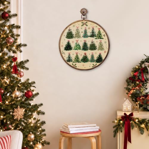 Pink Bow Christmas Tree Round Framed Wall Art 10"x10", alternate view 5