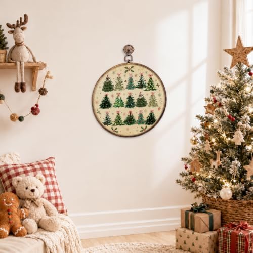 Pink Bow Christmas Tree Round Framed Wall Art 10"x10", alternate view 6