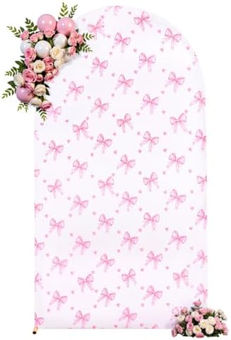 Pink Bows Arch Backdrop Cover 6 FT Birthday Party Balloon Floral Arch Covers Stretchy Backdrop for Wedding