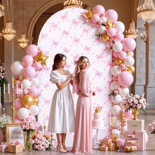 Pink Bows Arch Backdrop Cover 6 FT Birthday Party Balloon Floral Arch Covers Stretchy Backdrop for Wedding, alternate view 3