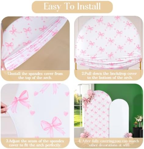 Pink Bows Arch Backdrop Cover 6 FT Birthday Party Balloon Floral Arch Covers Stretchy Backdrop for Wedding, alternate view 4