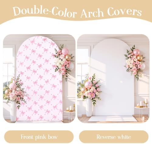 Pink Bows Arch Backdrop Cover 6 FT Birthday Party Balloon Floral Arch Covers Stretchy Backdrop for Wedding, alternate view 6