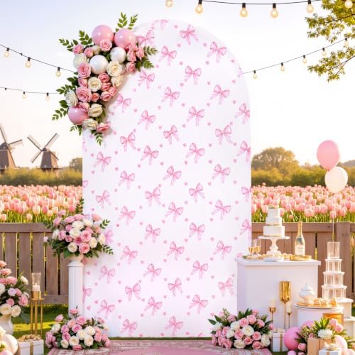 Pink Bows Arch Backdrop Cover 6 FT Birthday Party Balloon Floral Arch Covers Stretchy Backdrop for Wedding, alternate view 7