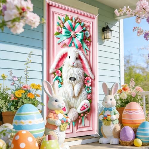 Pink Bunny Easter Door Cover 35x70 Inches Polyester in 35x70 Inches, alternate view 2