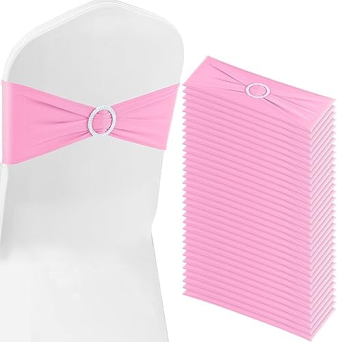 Pink Chair Sashes 100 Pack Spandex Stretch Chair Band Sashes with Buckles for Folding Chairs Wedding Party