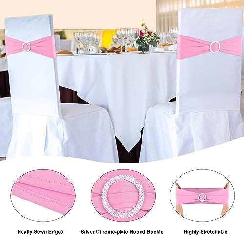Pink Chair Sashes 100 Pack Spandex Stretch Chair Band Sashes with Buckles for Folding Chairs Wedding Party, alternate view 3