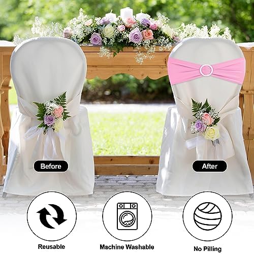 Pink Chair Sashes 100 Pack Spandex Stretch Chair Band Sashes with Buckles for Folding Chairs Wedding Party, alternate view 4