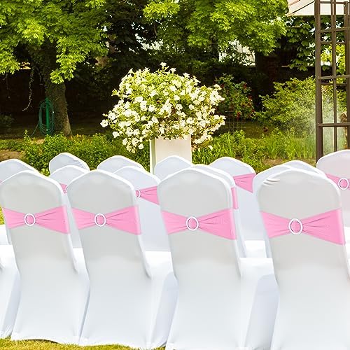 Pink Chair Sashes 100 Pack Spandex Stretch Chair Band Sashes with Buckles for Folding Chairs Wedding Party, alternate view 6
