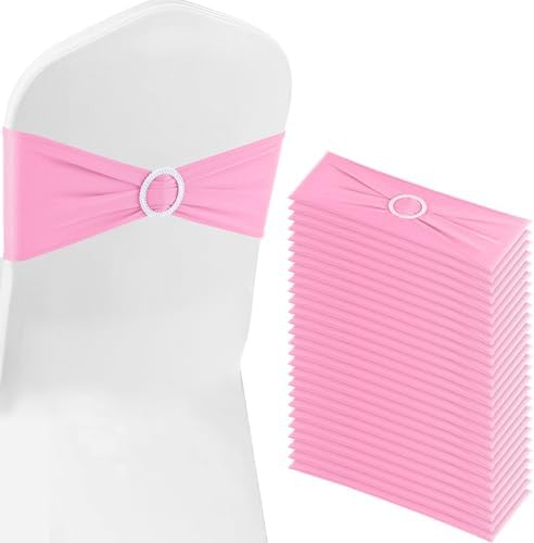 Pink Chair Sashes 50 Pack Spandex Stretch Chair Band Sashes with Buckles for Folding Chairs Wedding Party