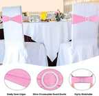 Pink Chair Sashes 50 Pack Spandex Stretch Chair Band Sashes with Buckles for Folding Chairs Wedding Party, alternate view 3