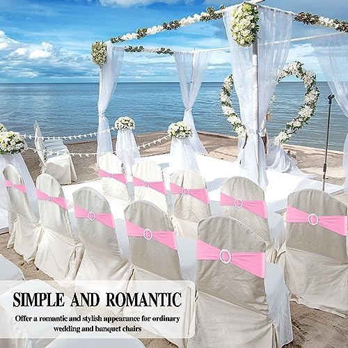Pink Chair Sashes 50 Pack Spandex Stretch Chair Band Sashes with Buckles for Folding Chairs Wedding Party, alternate view 5
