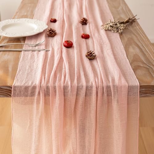 Pink Cheesecloth Table Runner 120 Inches Fall Party Home Decorations, alternate view 2
