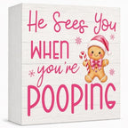 Pink Christmas Bathroom Decor Funny Gingerbread Christmas Wooden Box Sign