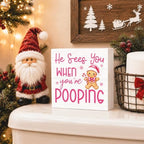 Pink Christmas Bathroom Decor Funny Gingerbread Christmas Wooden Box Sign, alternate view 2
