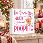 Pink Christmas Bathroom Decor Funny Gingerbread Christmas Wooden Box Sign, alternate view 4