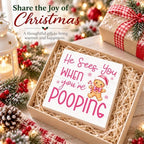 Pink Christmas Bathroom Decor Funny Gingerbread Christmas Wooden Box Sign, alternate view 6
