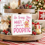 Pink Christmas Bathroom Decor Funny Gingerbread Christmas Wooden Box Sign, alternate view 7