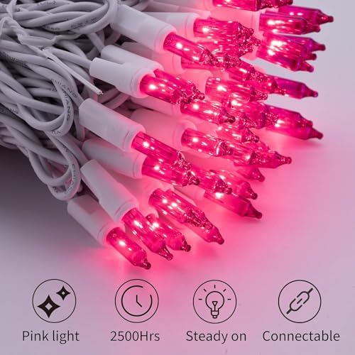 Pink Christmas Lights 100 Count 20 Feet Incandescent Bulb in Pink, alternate view 4