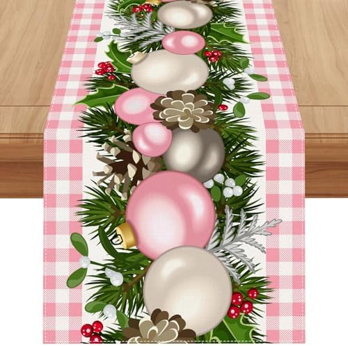 Pink Christmas Table Runner, Xmas Holiday Decorations for Home