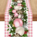 Pink Christmas Table Runner, Xmas Holiday Decorations for Home
