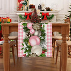 Pink Christmas Table Runner, Xmas Holiday Decorations for Home, alternate view 2
