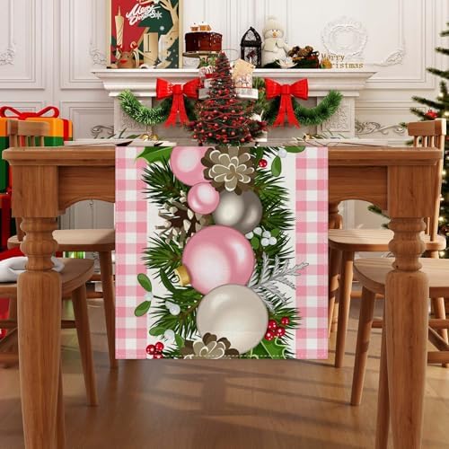 Pink Christmas Table Runner, Xmas Holiday Decorations for Home, alternate view 2