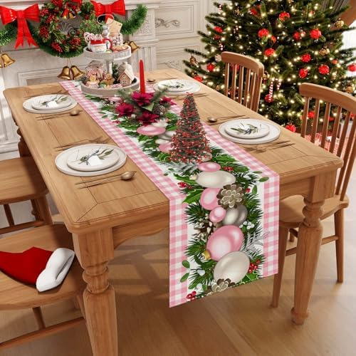 Pink Christmas Table Runner, Xmas Holiday Decorations for Home, alternate view 3