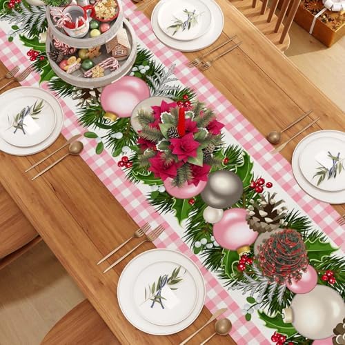 Pink Christmas Table Runner, Xmas Holiday Decorations for Home, alternate view 4