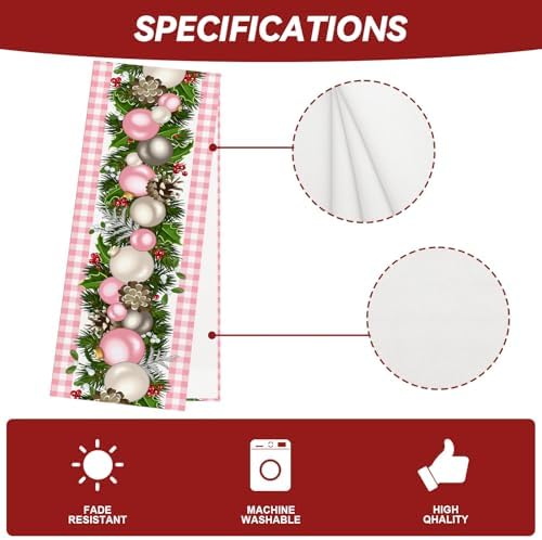 Pink Christmas Table Runner, Xmas Holiday Decorations for Home, alternate view 6