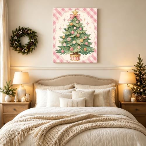 Pink Christmas Tree Canvas Wall Art, Bow Ornaments Christmas Wall Decor, alternate view 3