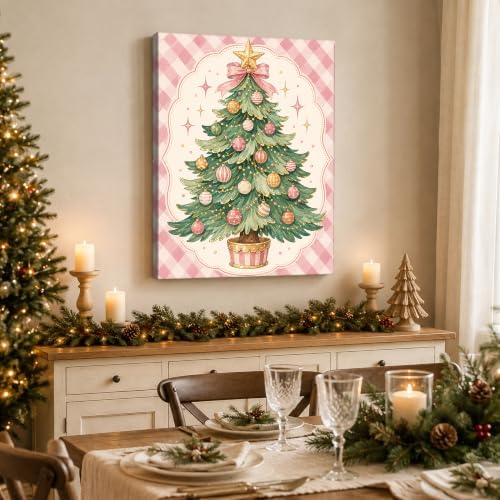 Pink Christmas Tree Canvas Wall Art, Bow Ornaments Christmas Wall Decor, alternate view 4