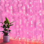 Pink Curtain Lights - 8 Modes LED Fairy String Lights for Windows, Ideal for Christmas, Valentine's Day