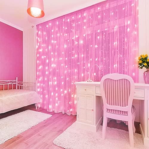 Pink Curtain Lights - 8 Modes LED Fairy String Lights for Windows, Ideal for Christmas, Valentine's Day, alternate view 2
