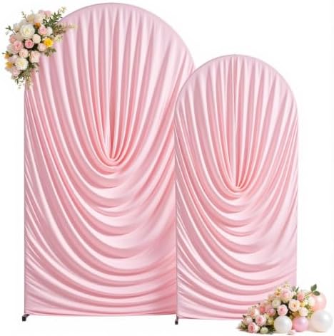 Pink Draped Arch Backdrop Covers 7.2 and 6 FT, Baby Pink Draped Arch Cover Stretchy Backdrop Set of 2 for