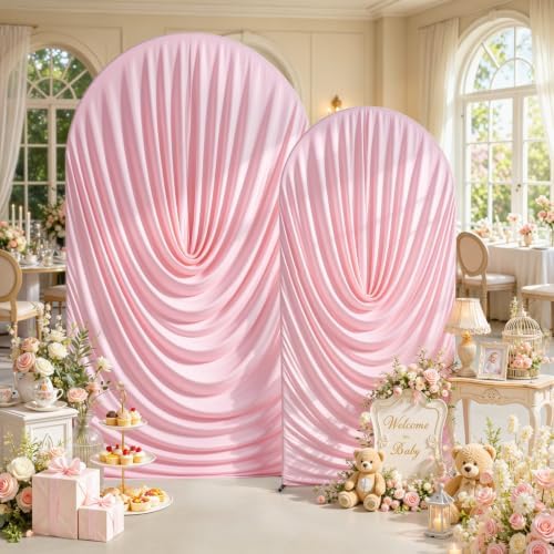 Pink Draped Arch Backdrop Covers 7.2 and 6 FT, Baby Pink Draped Arch Cover Stretchy Backdrop Set of 2 for, alternate view 2
