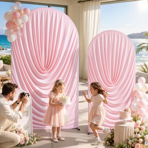 Pink Draped Arch Backdrop Covers 7.2 and 6 FT, Baby Pink Draped Arch Cover Stretchy Backdrop Set of 2 for, alternate view 3