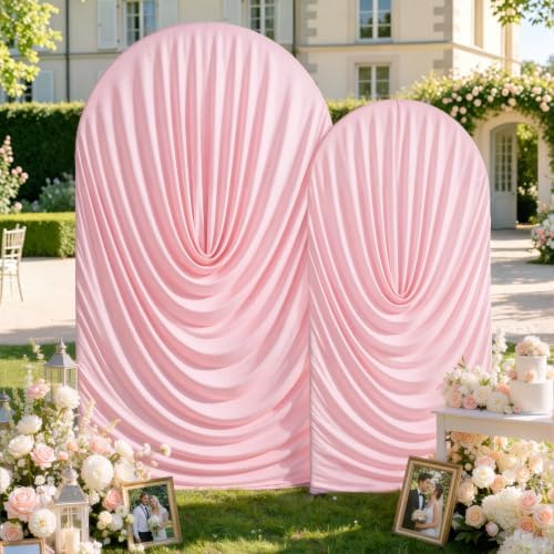 Pink Draped Arch Backdrop Covers 7.2 and 6 FT, Baby Pink Draped Arch Cover Stretchy Backdrop Set of 2 for, alternate view 4
