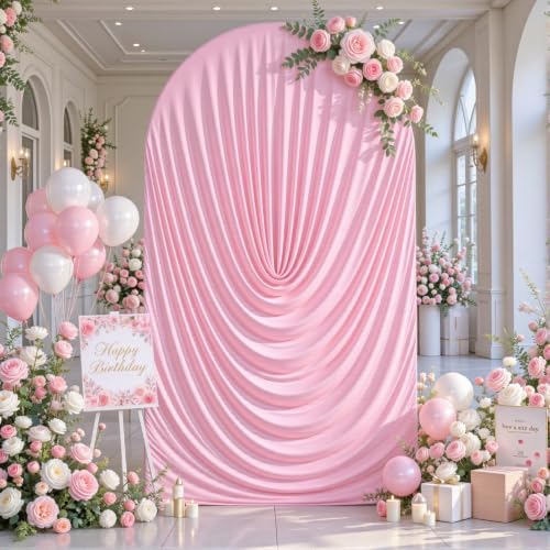 Pink Draped Arch Cover, 6.6FT Elegant Wedding Arch Backdrop Cover in 6.6FT in Pink, alternate view 2