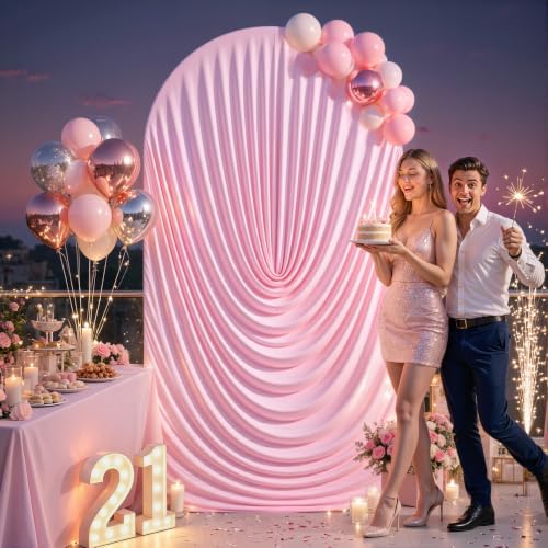 Pink Draped Arch Cover, 6.6FT Elegant Wedding Arch Backdrop Cover in 6.6FT in Pink, alternate view 4
