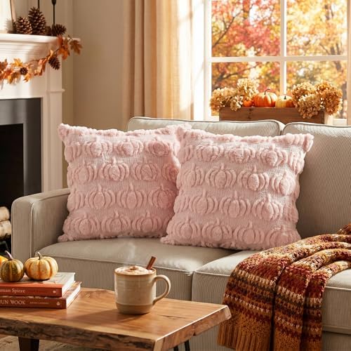 Pink Fall Pumpkin Throw Pillow Covers 16x16 Inch in 16x16 Inch, alternate view 2