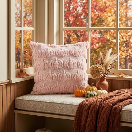 Pink Fall Pumpkin Throw Pillow Covers 16x16 Inch in 16x16 Inch, alternate view 3