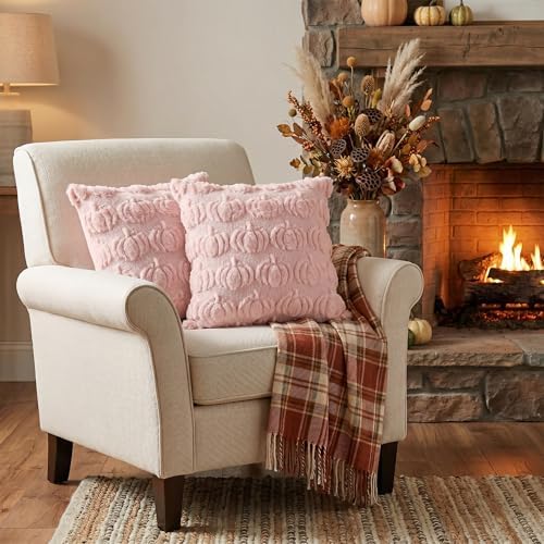 Pink Fall Pumpkin Throw Pillow Covers 16x16 Inch in 16x16 Inch, alternate view 4