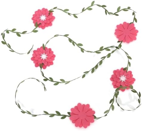 Pink Felt Chrysanthemum Flower Wreath - Pink Leaf Vine Banner, Multi Layer Daisy, Used for Spring Party
