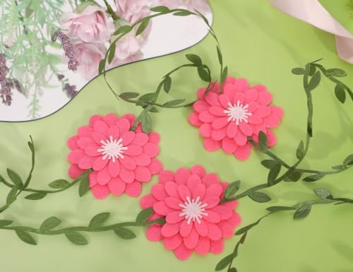Pink Felt Chrysanthemum Flower Wreath - Pink Leaf Vine Banner, Multi Layer Daisy, Used for Spring Party, alternate view 4