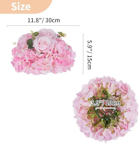 Pink Flower Centerpieces for Tables: 10 Pcs Artificial Rose Ball in Pink, alternate view 3