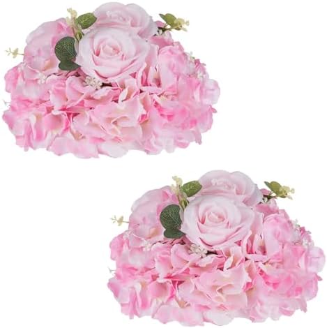Pink Flower Centerpieces for Tables: 2 Pcs Artificial Rose Ball in Pink