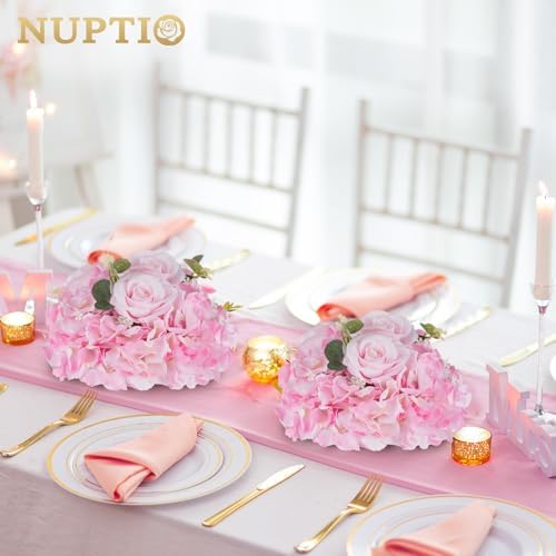 Pink Flower Centerpieces for Tables: 2 Pcs Artificial Rose Ball in Pink, alternate view 2
