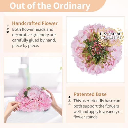Pink Flower Centerpieces for Tables: 2 Pcs Artificial Rose Ball in Pink, alternate view 6