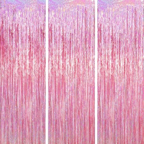 Pink Foil Fringe Backdrop Curtains, 3.3x6.6ft, 3pcs in 3.3x6.6ft