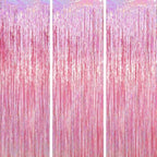 Pink Foil Fringe Backdrop Curtains, 3.3x6.6ft, 3pcs in 3.3x6.6ft